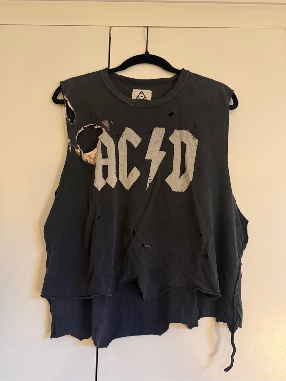 Vintage UNIF Black Muscle Tee with White AC/DC Logo